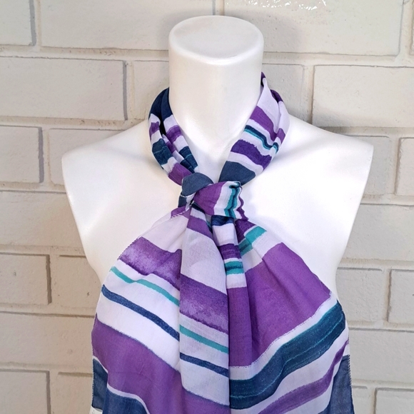 Beautiful Vibrant Striped Tassel Detail Scarf. Size 11"/60" NWT - Picture 2 of 7